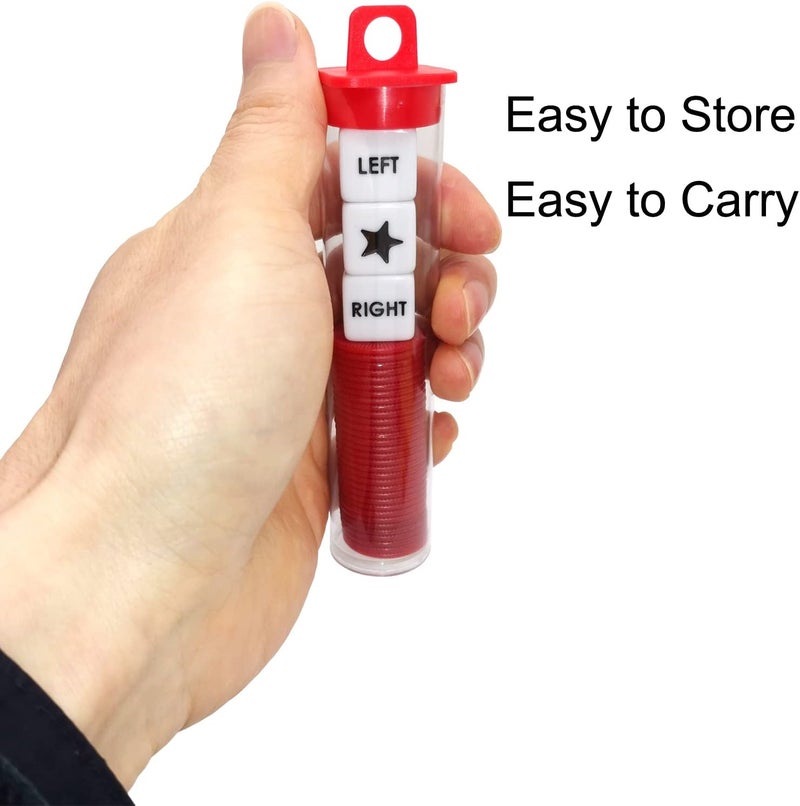 Ahoper Left Right Center Dice Game Prime Set Bundle with 3 Dices + 36 Chips. Round Tube Storage is Very Convenient for Travel. Easy to Store, Carry Around. (Red) - Image 1